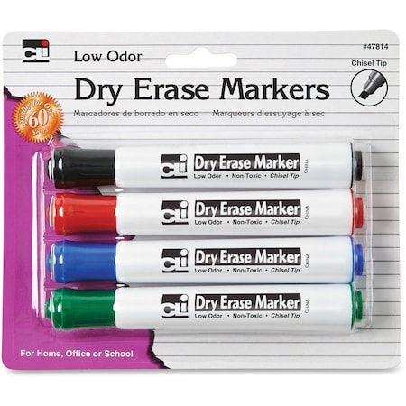 Markers, F/Dry-Erase Boards, Chisel Tip, 4/PK, AST PK